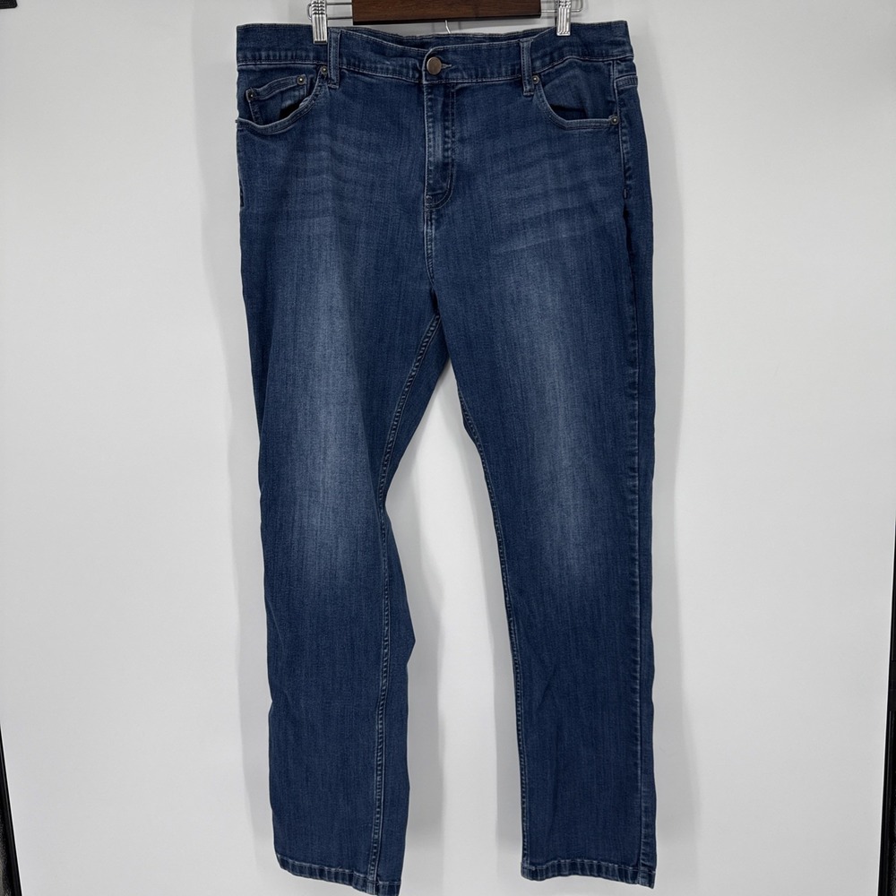 Mugsy Jeans Mens 38x32 Blue Whiskered Denim Natural Fading Workwear Comfort